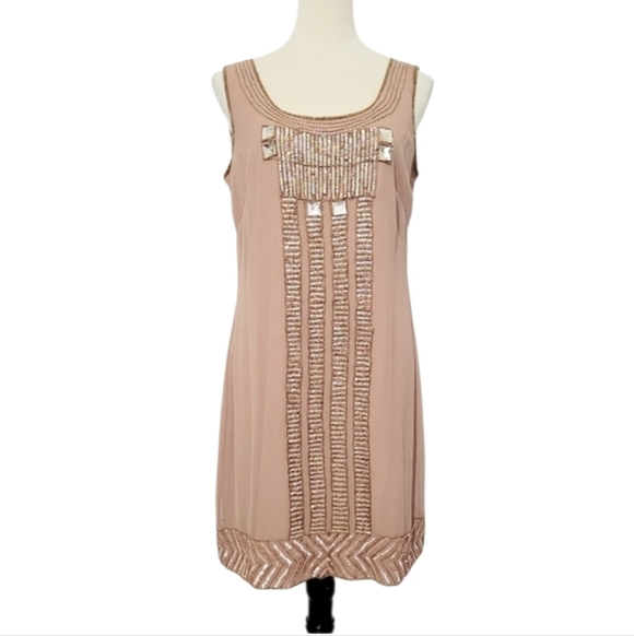 Adrianna Papell Evening Sleeveless Shift Dress Beaded Sequin Embellished Size 10 - Picture 2 of 11